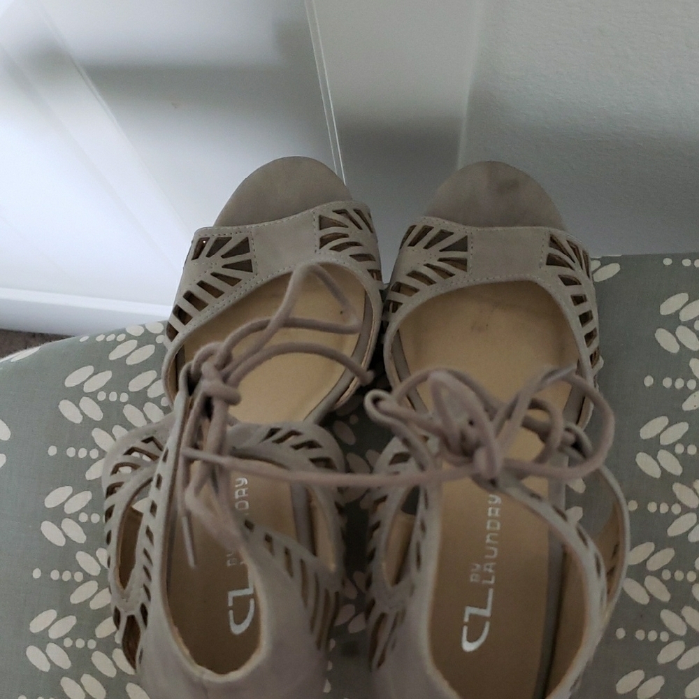 CL by Laundry Tan Heeled Sandals with Ankle Wrap - Picture 6 of 7
